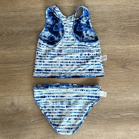 Eddie Bauer Girls 10/12 Reversible Tankini Swimsuit 2PC Blue Heart Set EUC - Picture 6 of 10